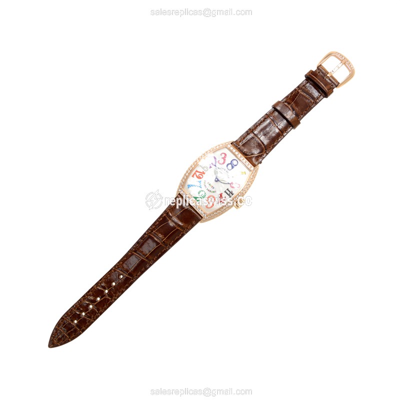 Franck Muller 7851 Replica - Automatic - Rose Gold Case - Diamonds - Silver Dial - View 2