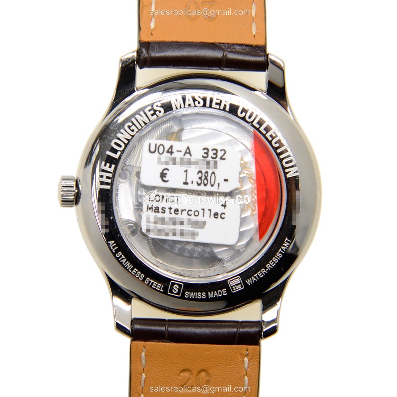 Longines L2.628.4.78.3 Replica - Automatic - Steel Case, Silver Dial, Brown Alligator Strap - View 3