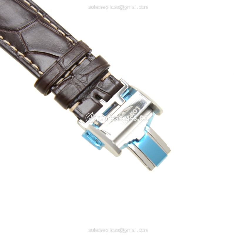 Longines L2.628.4.78.3 Replica - Automatic - Steel Case, Silver Dial, Brown Alligator Strap - View 4