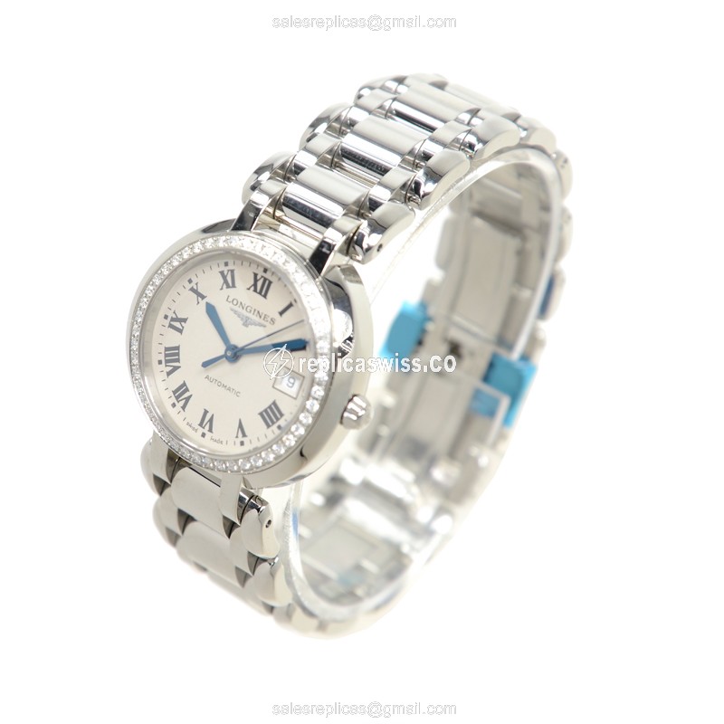 Longines Prima Luna Replica - Automatic - White Dial on Silver Steel Strap - View 3