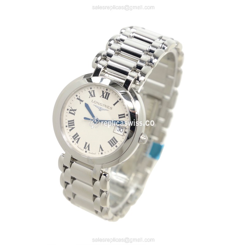 Longines PRIMA LUNA Quartz - Steel Case, Silver Dial on Silver Steel - View 3