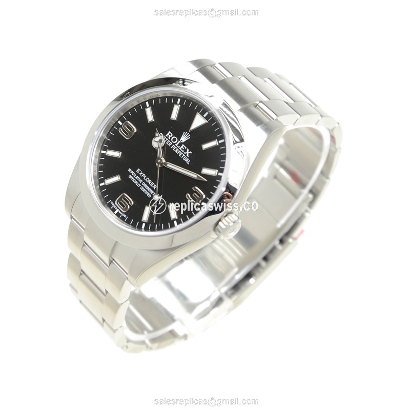 Rolex Explorer Replica - Automatic - Steel Case, Black Dial on Silver Strap - View 3