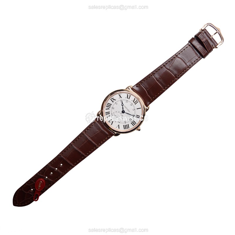 Cartier RONDE LOUIS CARTIER - Auto - 18kt Rose Gold - White Dial - Brown Alligator Buckle - View 2