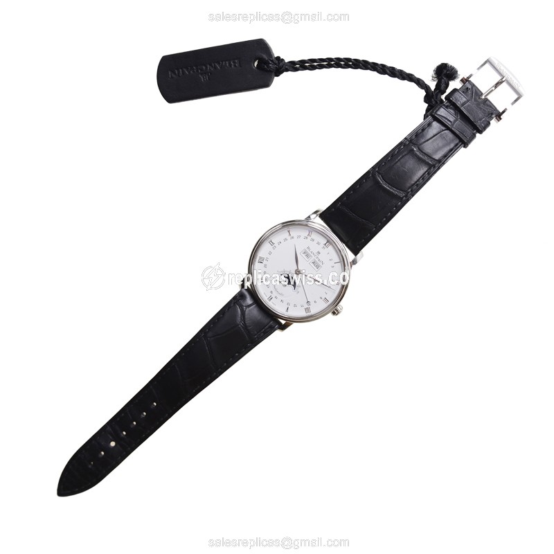 Blancpain Villeret Automatic - Stainless Steel - White Dial - Alligator Black Buckle - View 2