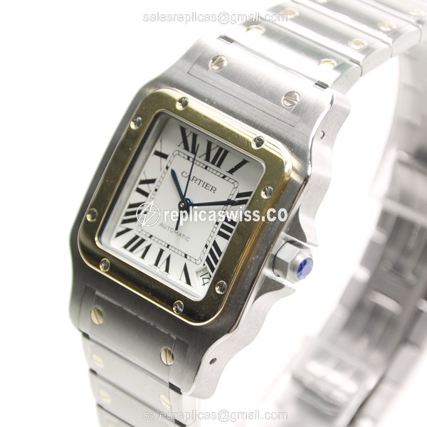 Cartier Santos Replica - Automatic - Stainless Steel - White Dial - Silver Clasp - View 3