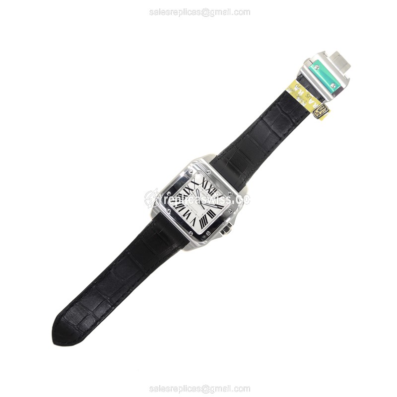 Cartier Santos Replica - Automatic - Stainless Steel - White Dial - Black Alligator Strap - View 2