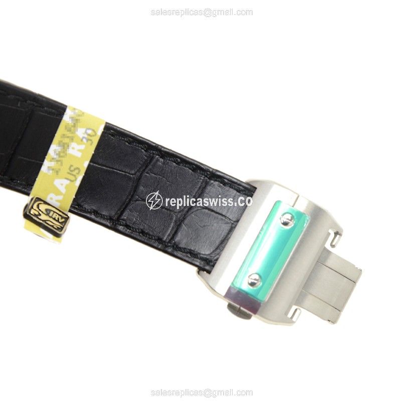 Cartier Santos Replica - Automatic - Stainless Steel - White Dial - Black Alligator Strap - View 4