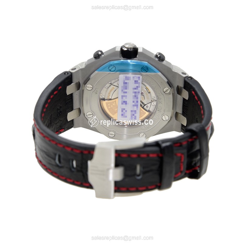 Royal Oak Offshore Replica - Audemars Piguet - Automatic - Black Dial - Stainless Steel - Alligator Black Strap - View 4