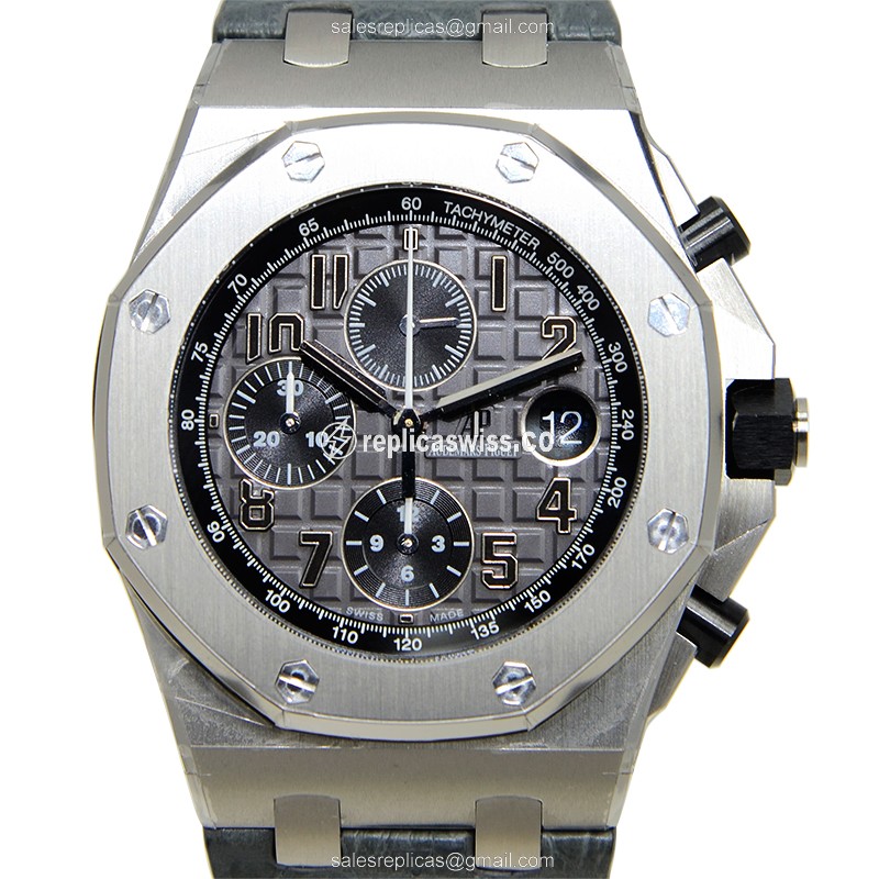 Royal Oak Offshore Replica - Audemars Piguet - Automatic - Steel Case - Dark Grey Dial - Grey Alligator Strap - View 2