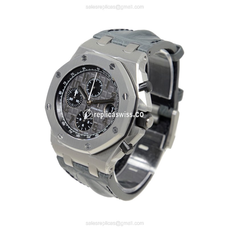 Royal Oak Offshore Replica - Audemars Piguet - Automatic - Steel Case - Dark Grey Dial - Grey Alligator Strap - View 3