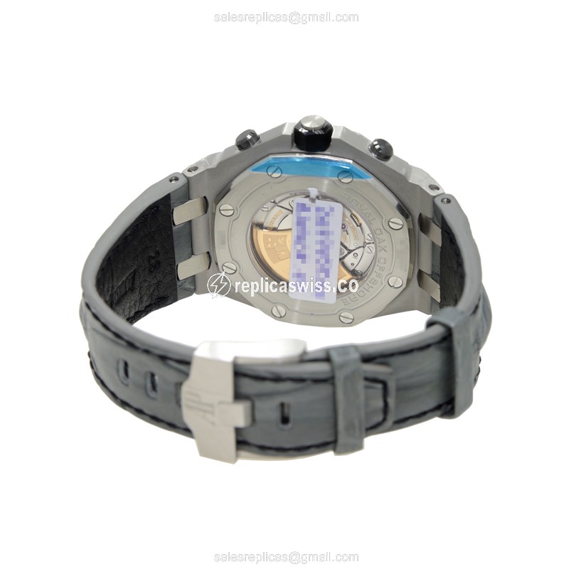 Royal Oak Offshore Replica - Audemars Piguet - Automatic - Steel Case - Dark Grey Dial - Grey Alligator Strap - View 4