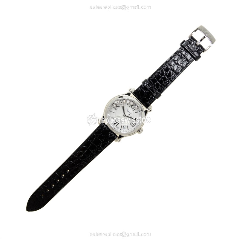 Chopard Happy Sport Replica - Automatic - Stainless Steel - Silver Dial - Black Alligator Buckle - View 2