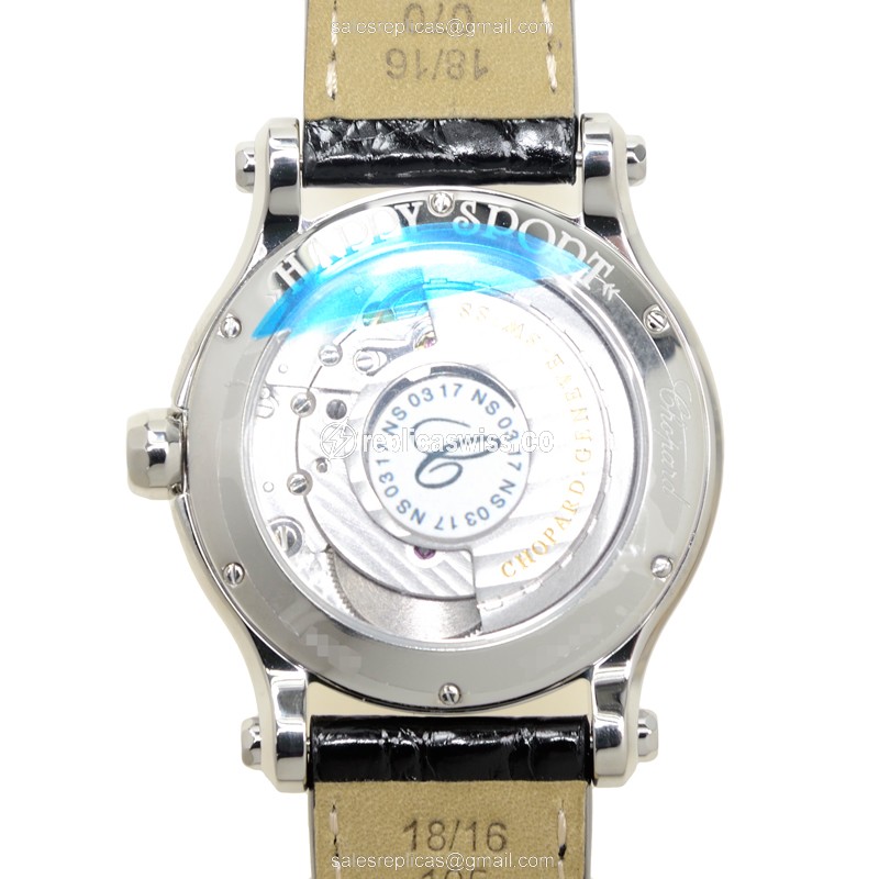 Chopard Happy Sport Replica - Automatic - Stainless Steel - Silver Dial - Black Alligator Buckle - View 3