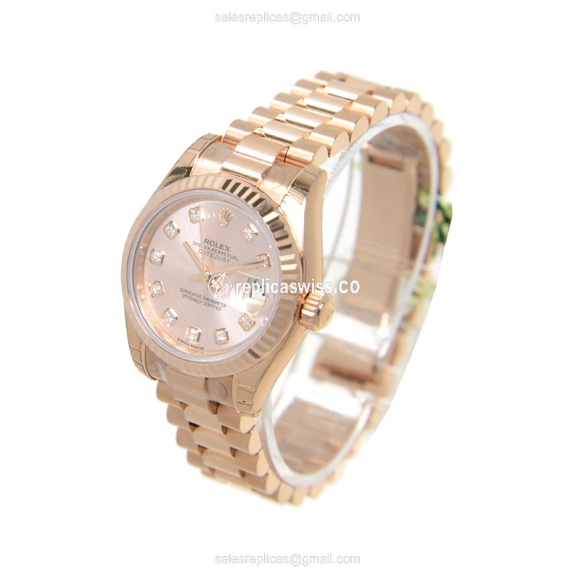 Rolex Datejust Lady 179175GPK Replica - Auto 18kt Rose Gold - Pink Dial - View 3