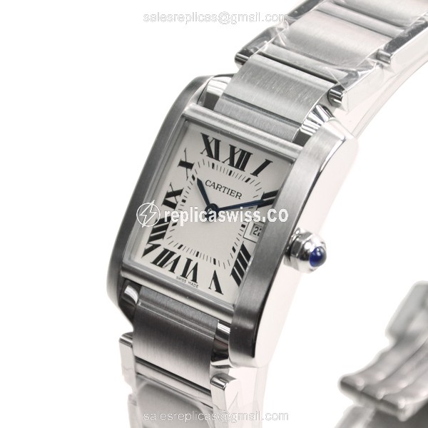 Cartier Tank Quartz Replica Watch - Steel - White Dial - View 3