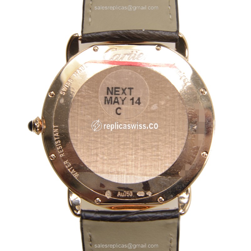 Cartier RONDE LOUIS CARTIER Replica - Manual Wind - 18kt Rose Gold - Silver Dial - Alligator Black Strap - View 3