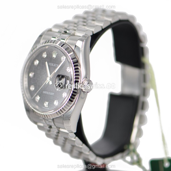 Rolex OYSTER PERPETUAL Replica - Automatic - White Gold & Steel - Black Dial, Silver Clasp - View 3