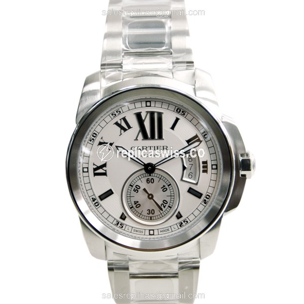 Cartier W7100015 Replica - Automatic - Steel Case - White Dial - Silver Steel Strap - View 2