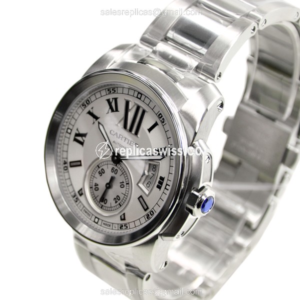 Cartier W7100015 Replica - Automatic - Steel Case - White Dial - Silver Steel Strap - View 3