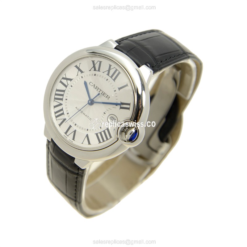 Cartier Ballon Bleu Replica - Automatic - Steel Case - Silver Dial - Black Alligator Strap - View 3