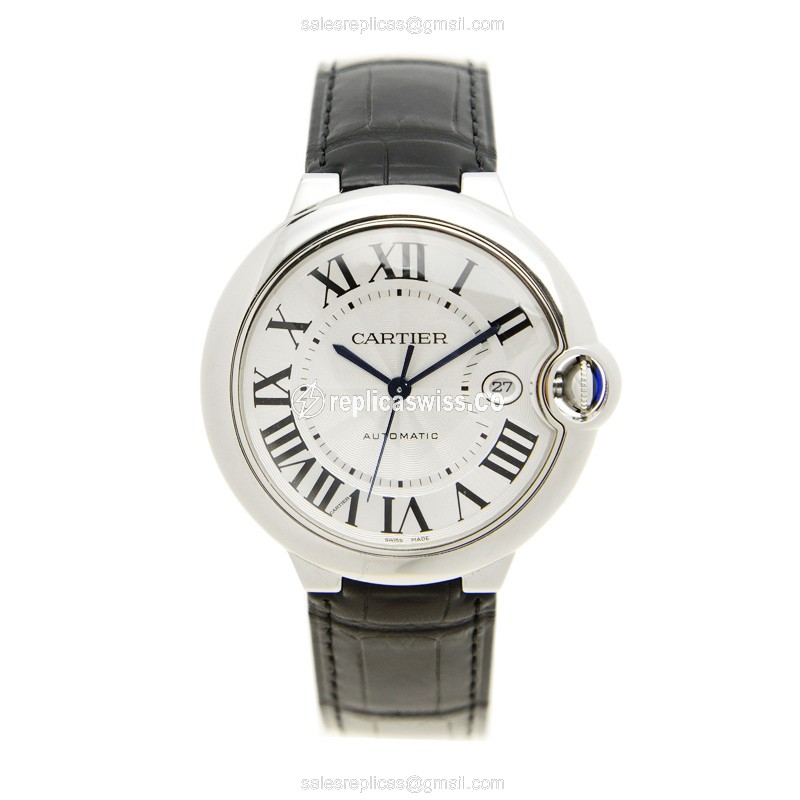 Cartier Ballon Bleu Replica - Automatic - Steel Case - Silver Dial - Black Alligator Strap - View 2