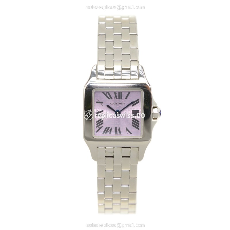 Cartier Santos Quartz - Purple Dial - Steel Case - Silver Strap - View 2