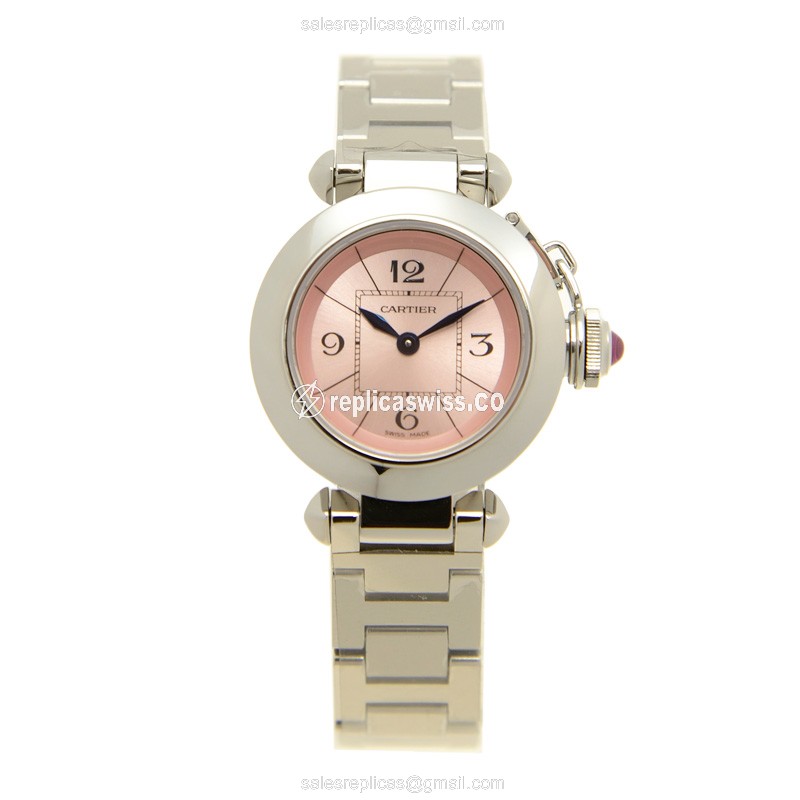 Cartier Pasha Replica - Quartz - Steel Case - Pink Dial - Silver Steel - View 2