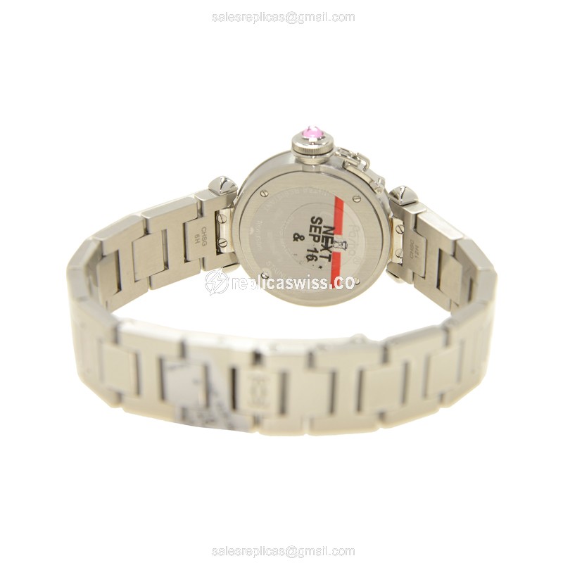 Cartier Pasha Replica - Quartz - Steel Case - Pink Dial - Silver Steel - View 4