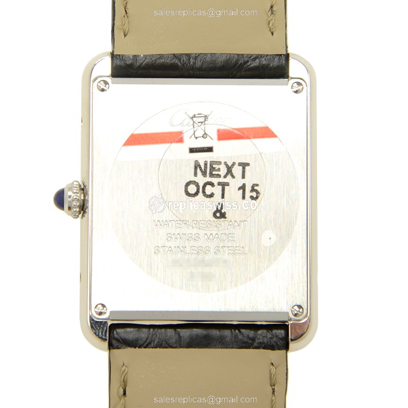 Cartier TANK Quartz White Dial - Alligator Black - Steel Clasp - View 3