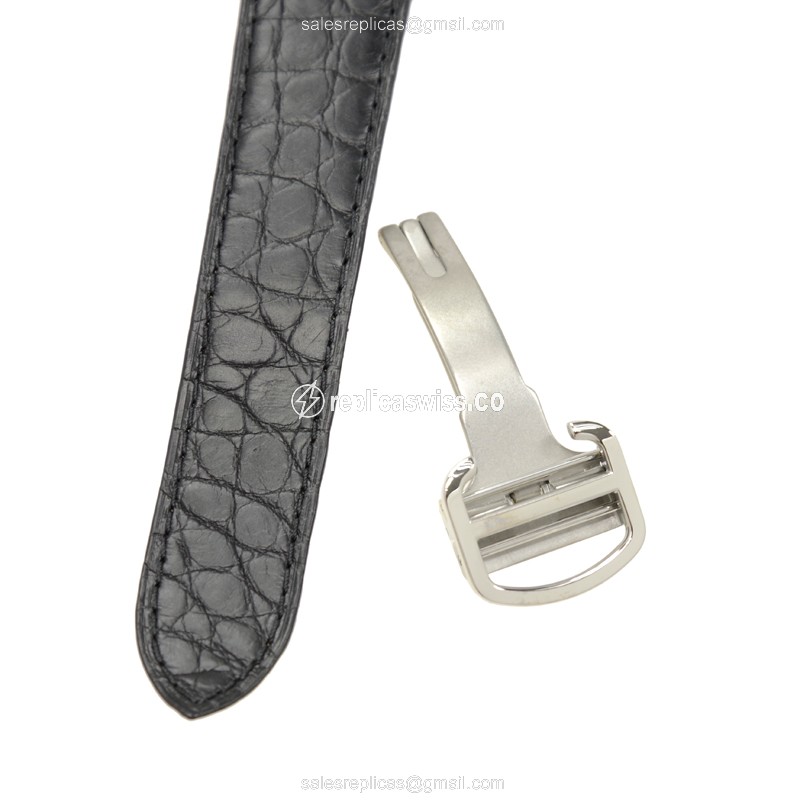 Cartier TANK Quartz White Dial - Alligator Black - Steel Clasp - View 4