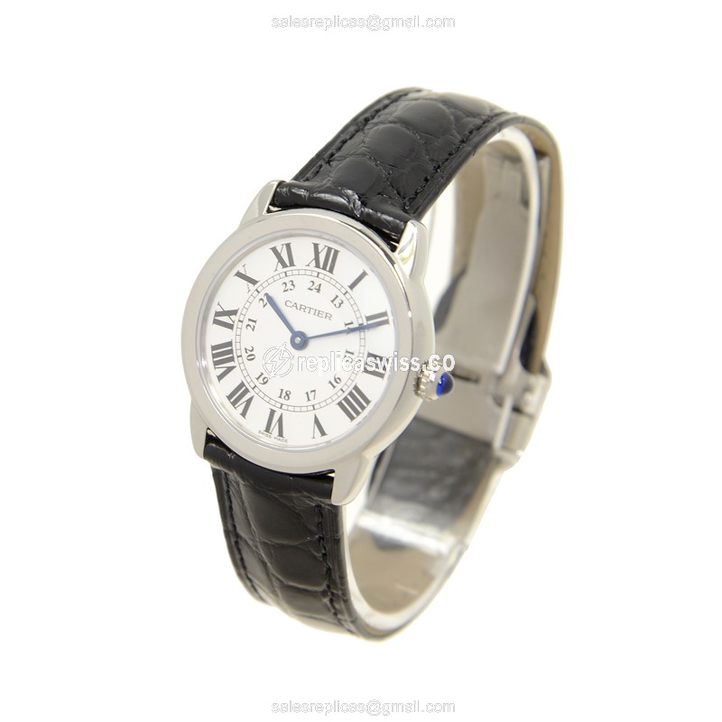 Cartier RONDE SOLO Quartz - Silver Dial - Steel Case - Black Alligator Strap - View 3