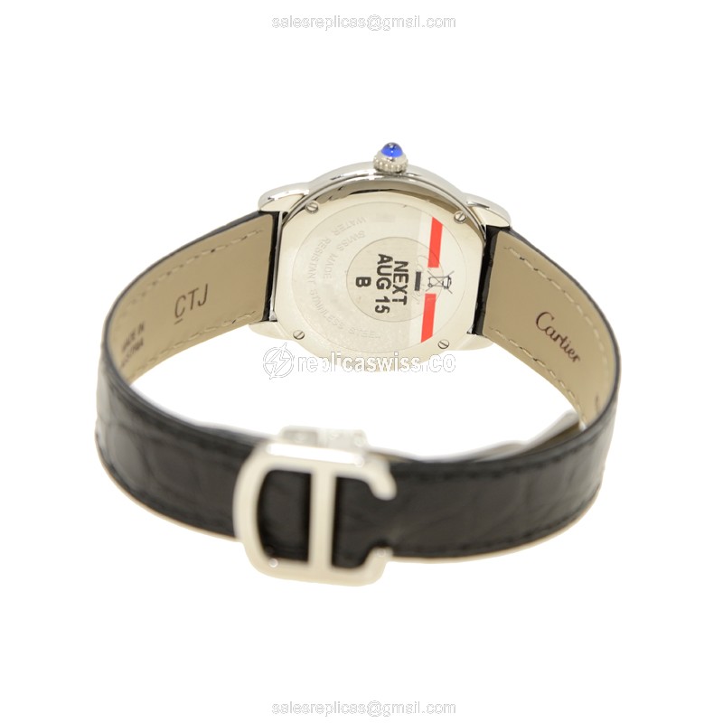 Cartier RONDE SOLO Quartz - Silver Dial - Steel Case - Black Alligator Strap - View 4
