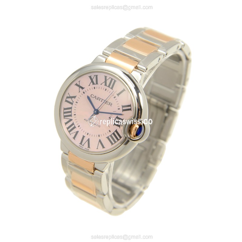 Cartier Ballon Bleu Replica - Automatic - Pink Dial - Steel Case - Silver Strap - View 3
