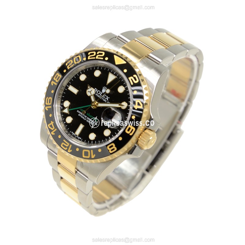 GMT-MASTER II Replica - Rolex - Automatic - 18kt Gold & Steel Case, Black Dial - View 3