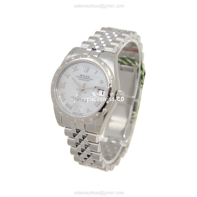 Rolex Lady Datejust Replica - White Gold & Steel Case - Automatic - Silver Dial - View 3