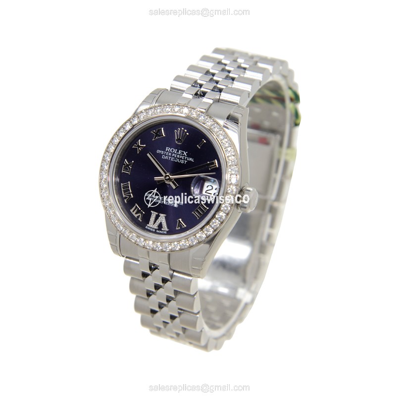 Rolex Datejust Replica - Automatic - White Gold & Steel - Purple Dial, Silver Clasp - View 3