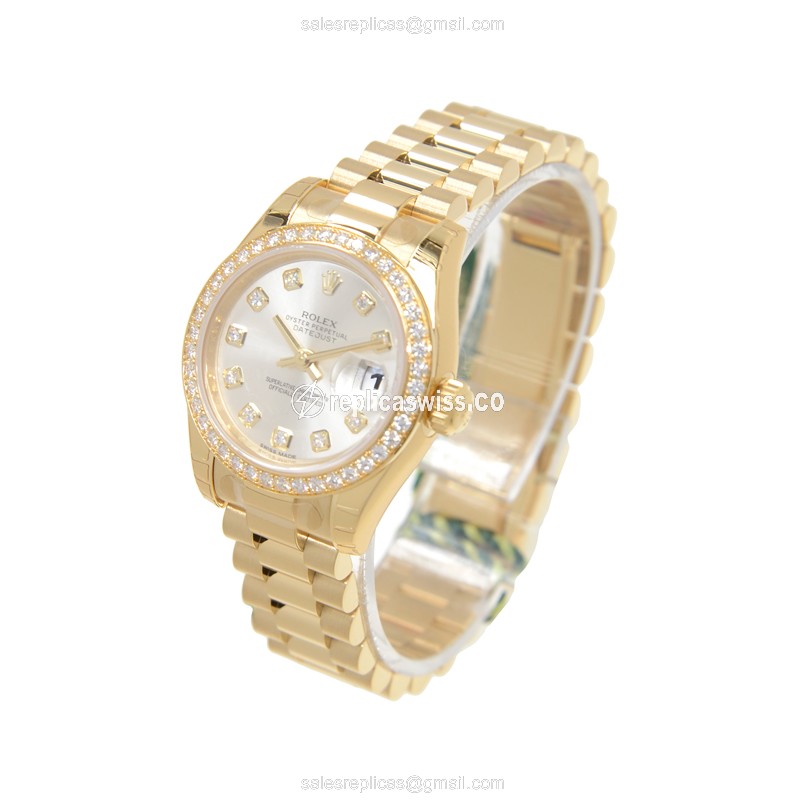 Rolex Lady Datejust Replica - Automatic - 18kt Yellow Gold - Silver Dial - Gold Strap - View 3