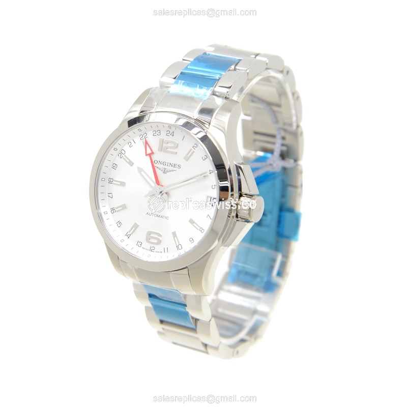 Longines CONQUEST Replica - Automatic - Steel Case - Silver Dial on Silver Strap - View 3