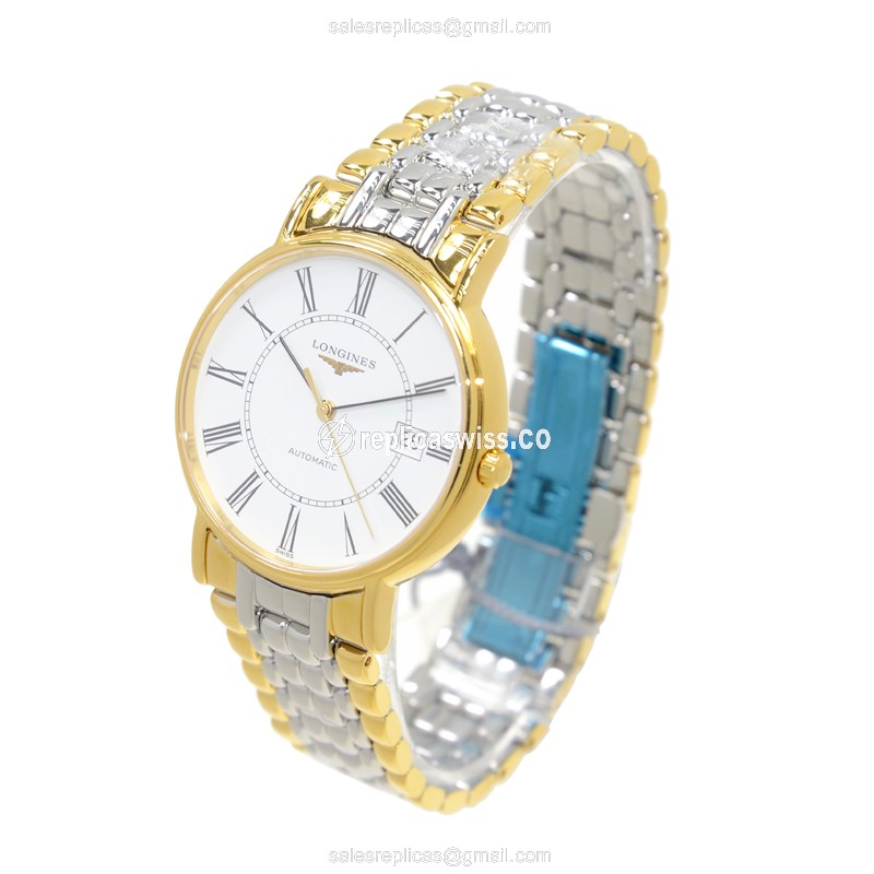 Longines Presence Replica - Automatic - 18kt Gold & Steel - White Dial, Silver Clasp - View 3