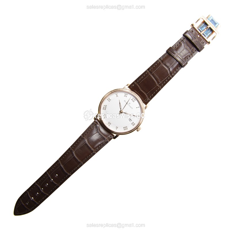 Blancpain Villeret 6651-3642-55B - Automatic 18kt Rose Gold - White Dial - Brown Alligator Strap - View 2