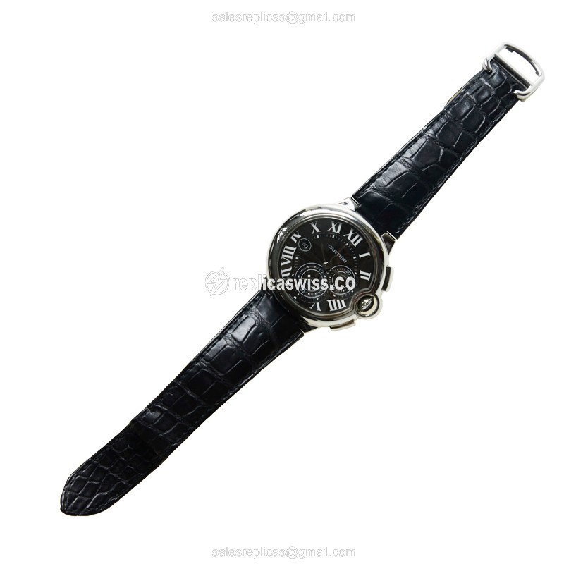 Cartier Ballon Bleu Replica - Automatic - Steel Case - Black Dial - Alligator Black Strap - View 2