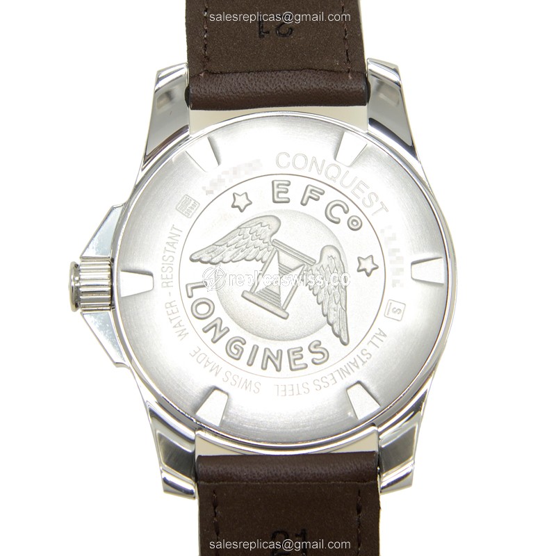 Longines CONQUEST Replica - Quartz - Stainless Steel - White Dial, Brown Leather Strap - View 3