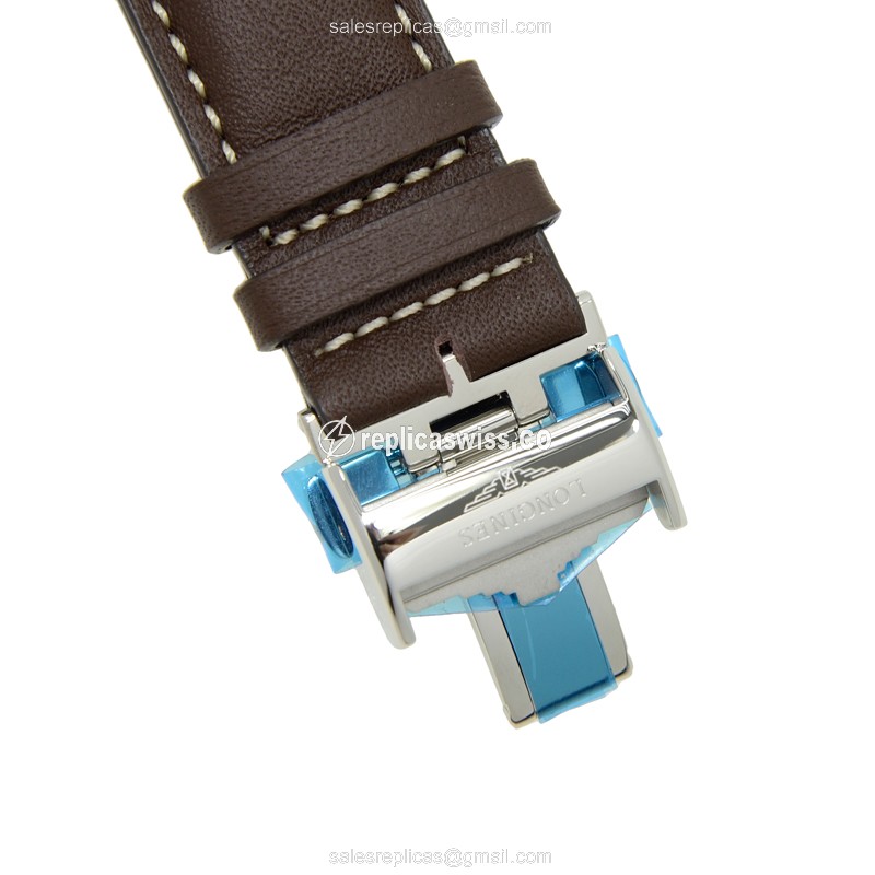 Longines CONQUEST Replica - Quartz - Stainless Steel - White Dial, Brown Leather Strap - View 4