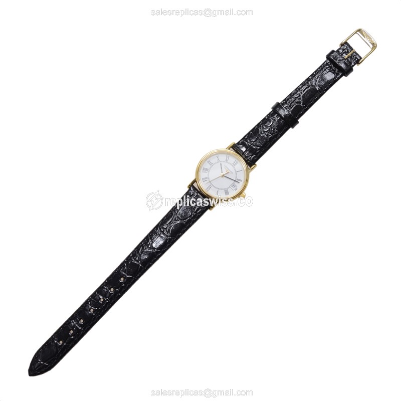 Longines Presence Replica - Quartz - 18kt Gold & Steel Case - White Dial - Buckle Clasp - Black Leather Strap - View 2