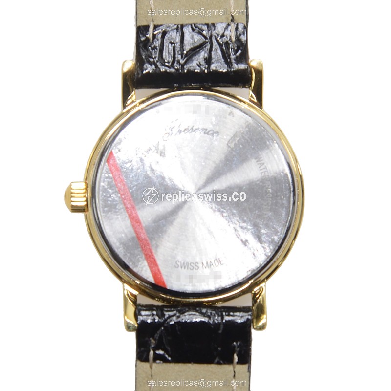 Longines Presence Replica - Quartz - 18kt Gold & Steel Case - White Dial - Buckle Clasp - Black Leather Strap - View 3