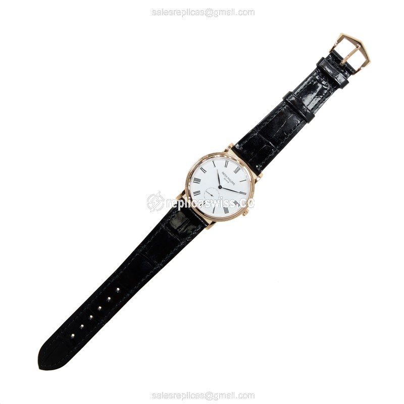 Patek Philippe 5116R-001 Replica - Manual Wind - 18kt Rose Gold - White Dial - Black Alligator Strap - View 2