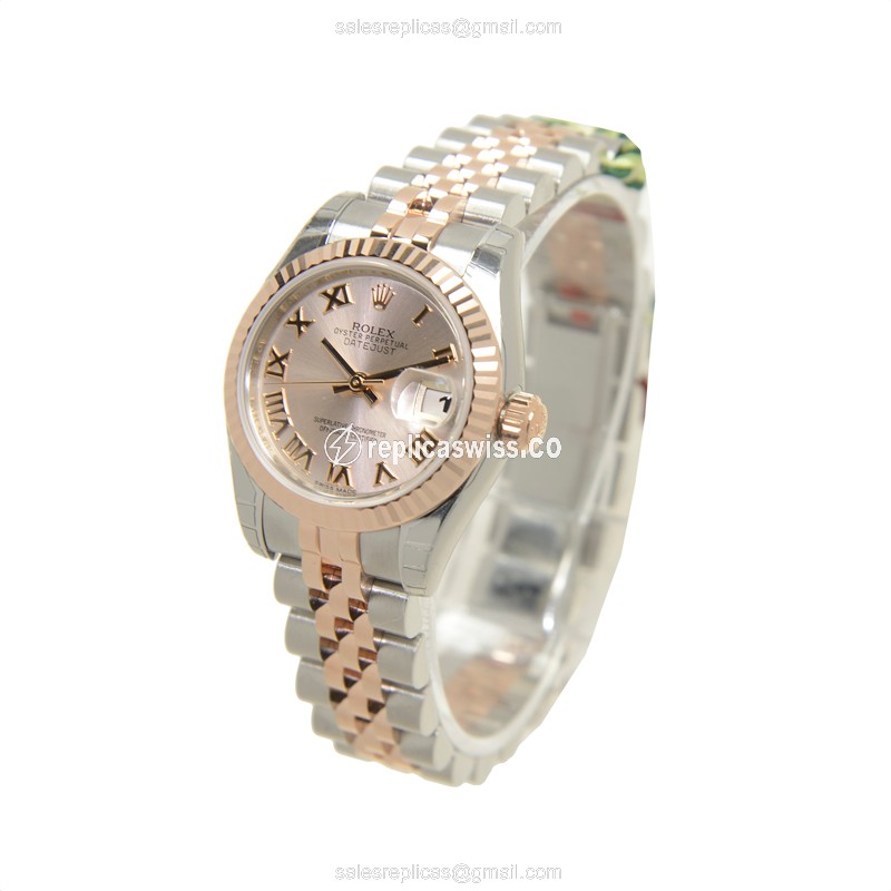 Rolex Datejust Replica - Automatic - 18kt Rose Gold Case, Pink Dial on Silver Strap - View 3