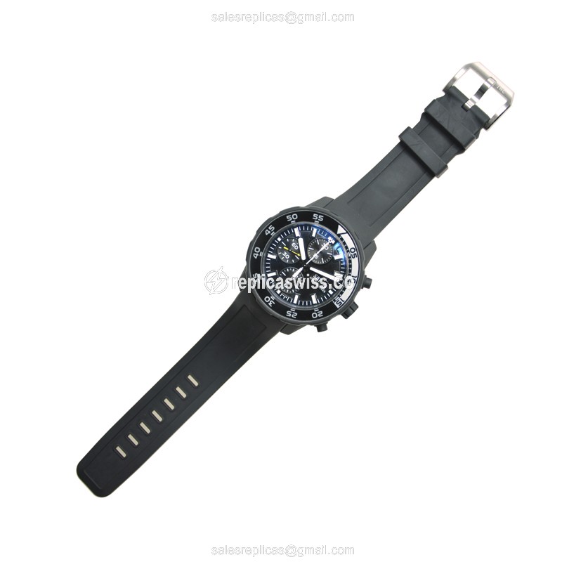 IWC AQUATIMER Replica - Automatic - Stainless Steel - Black Dial - Rubber Strap - Buckle Clasp - View 2