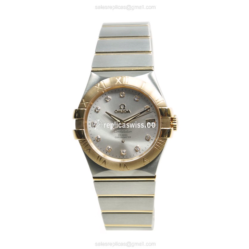 Omega Constellation Replica - Automatic - 18kt Rose Gold Case & Steel - Silver Dial - Gold Strap - View 2