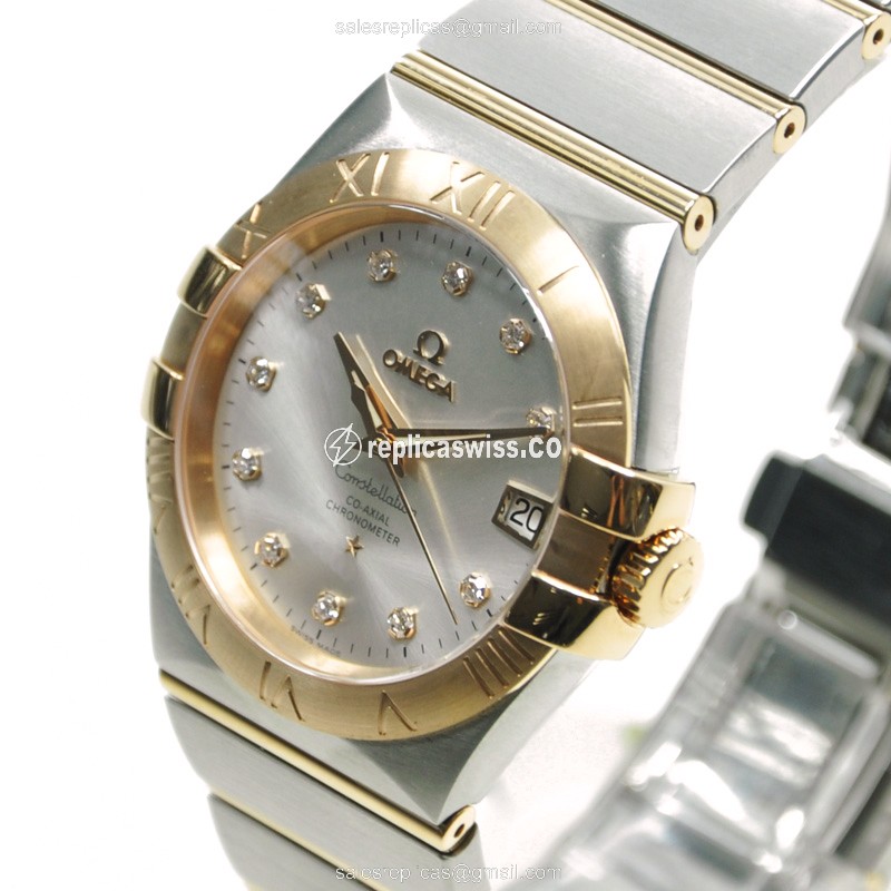 Omega Constellation Replica - Automatic - 18kt Rose Gold Case & Steel - Silver Dial - Gold Strap - View 3